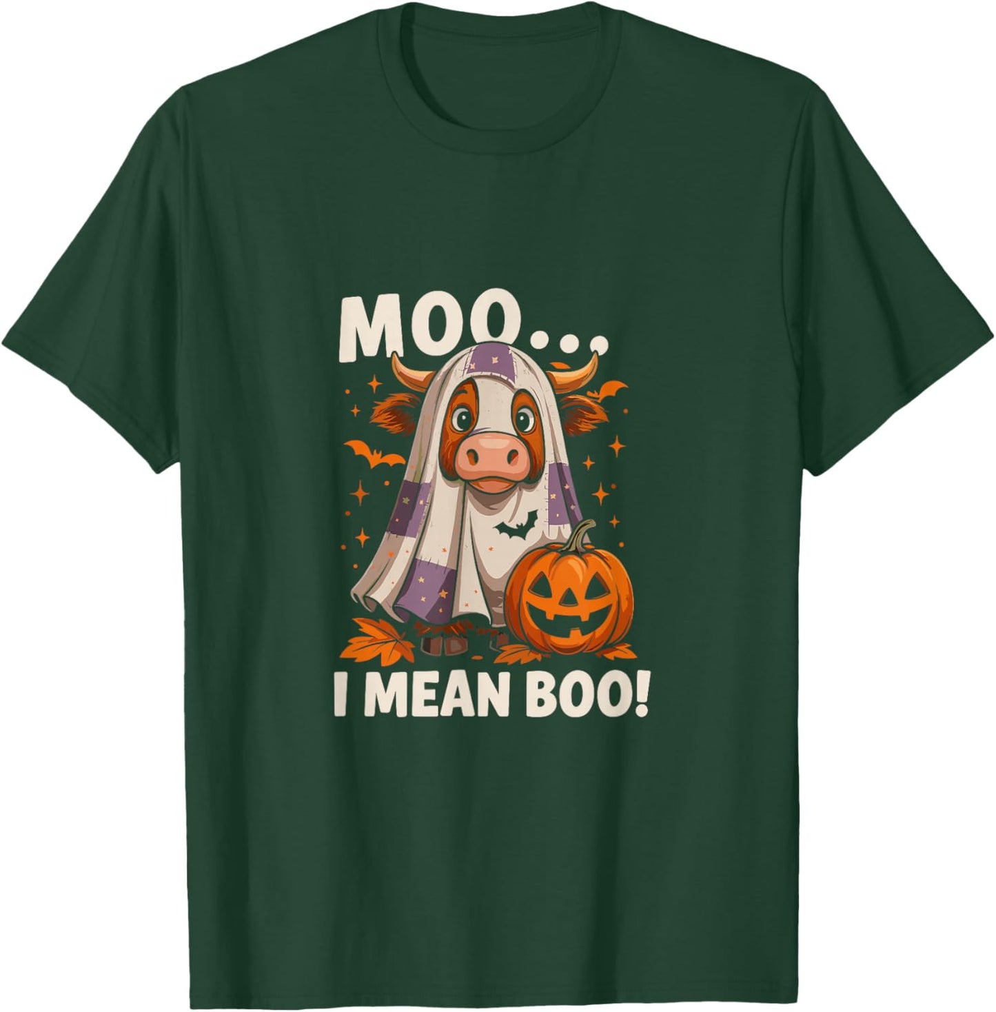 Moo I Mean Boo Funny Ghost Cows Halloween Highland Cow T-Shirt - T-Shirt | Forest