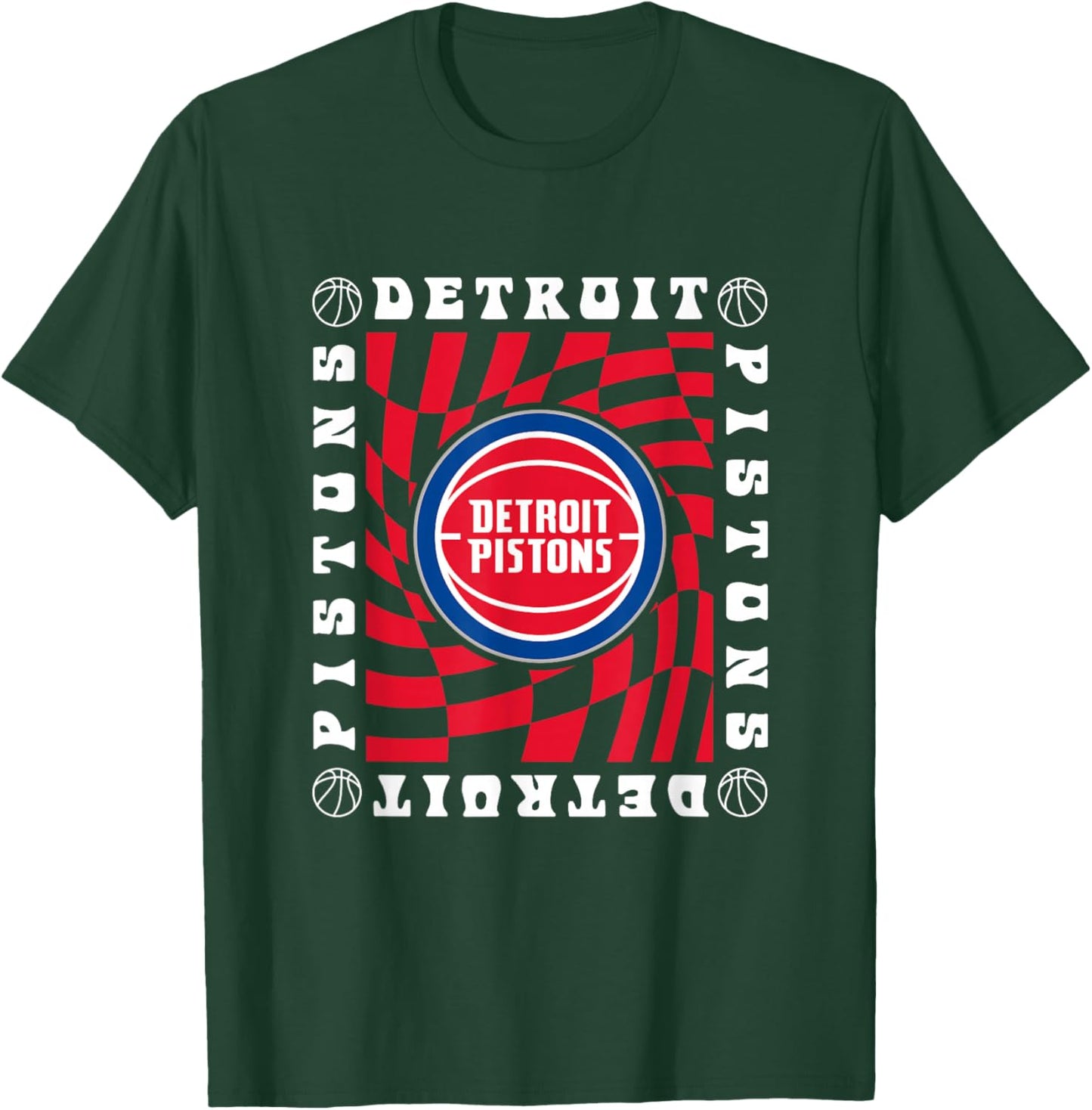 NBA Detroit Pistons Retro Checkerboard Wave T-Shirt - T-Shirt | Forest