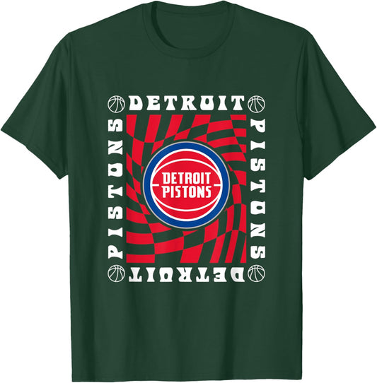 NBA Detroit Pistons Retro Checkerboard Wave T-Shirt - T-Shirt | Forest
