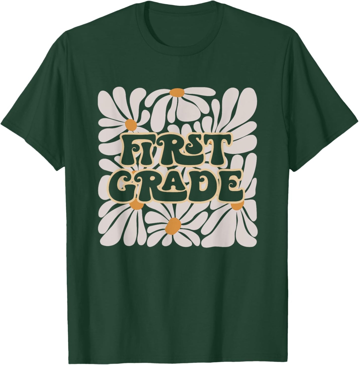 Retro Flower Power Squared First 1st Grade Back To School T-Shirt - T-Shirt | Forest