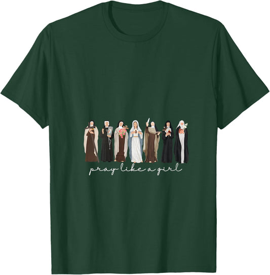 Pray Like A Girl Catholic Christian Faith Based Men Women V-Neck T-Shirt - T-Shirt | Forest