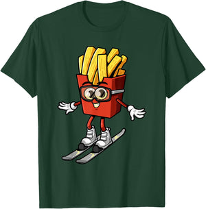 Funny French Fry Ski Potato Fries Skiing Instructor Outfit T-Shirt - T-Shirt | Forest