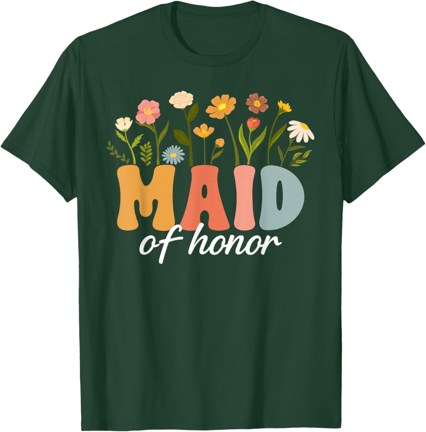 Maid of Honor Groovy Wedding Maid of Honor T-Shirt - T-Shirt | Forest