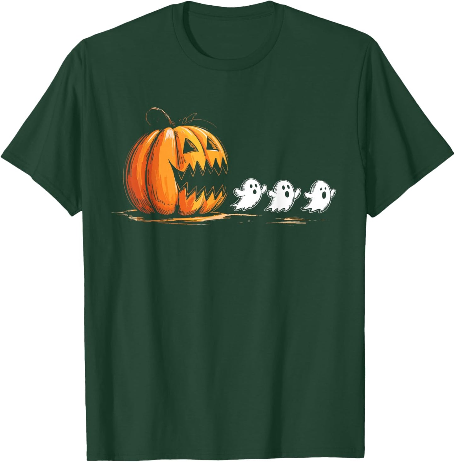 Halloween Gamer Pumpkin Eating Ghost Costume Men Boys Kids T-Shirt - T-Shirt | Forest