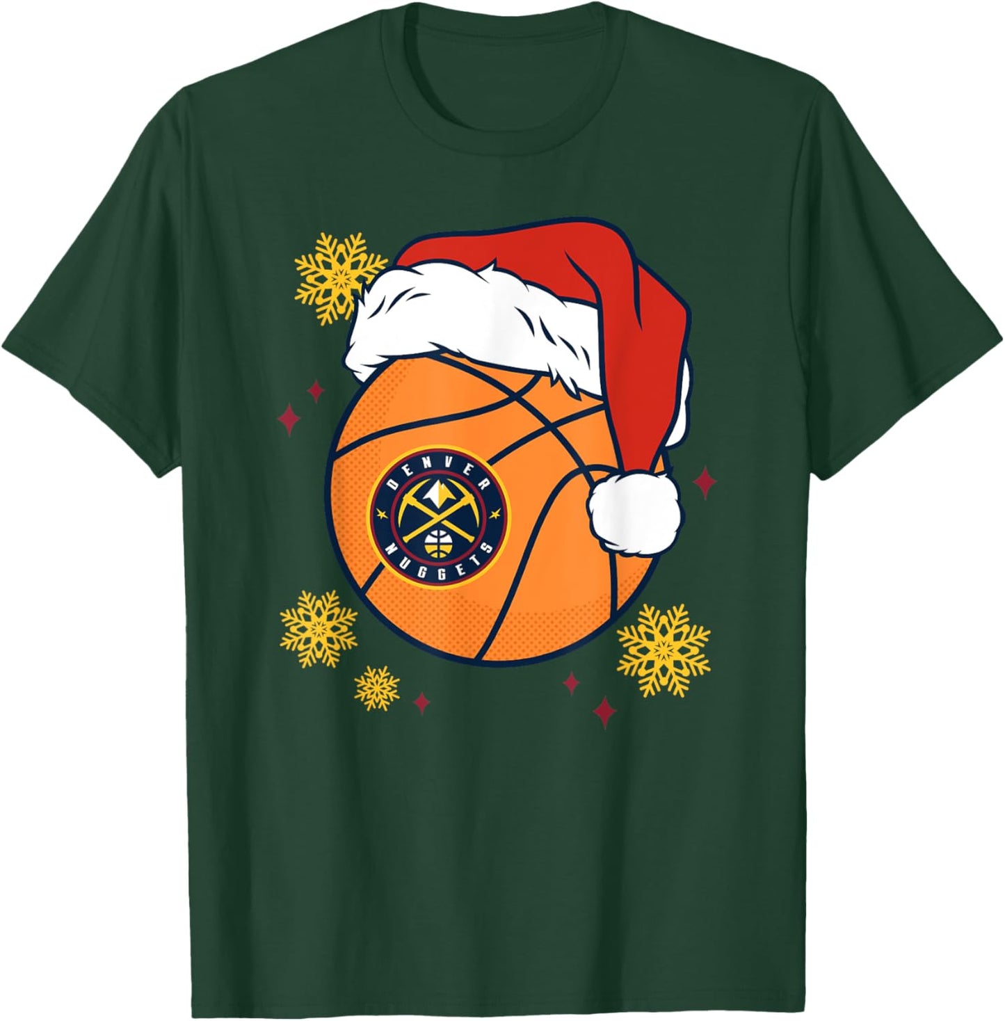 NBA Denver Nuggets Christmas Santa Hat Ball T-Shirt - T-Shirt | Forest