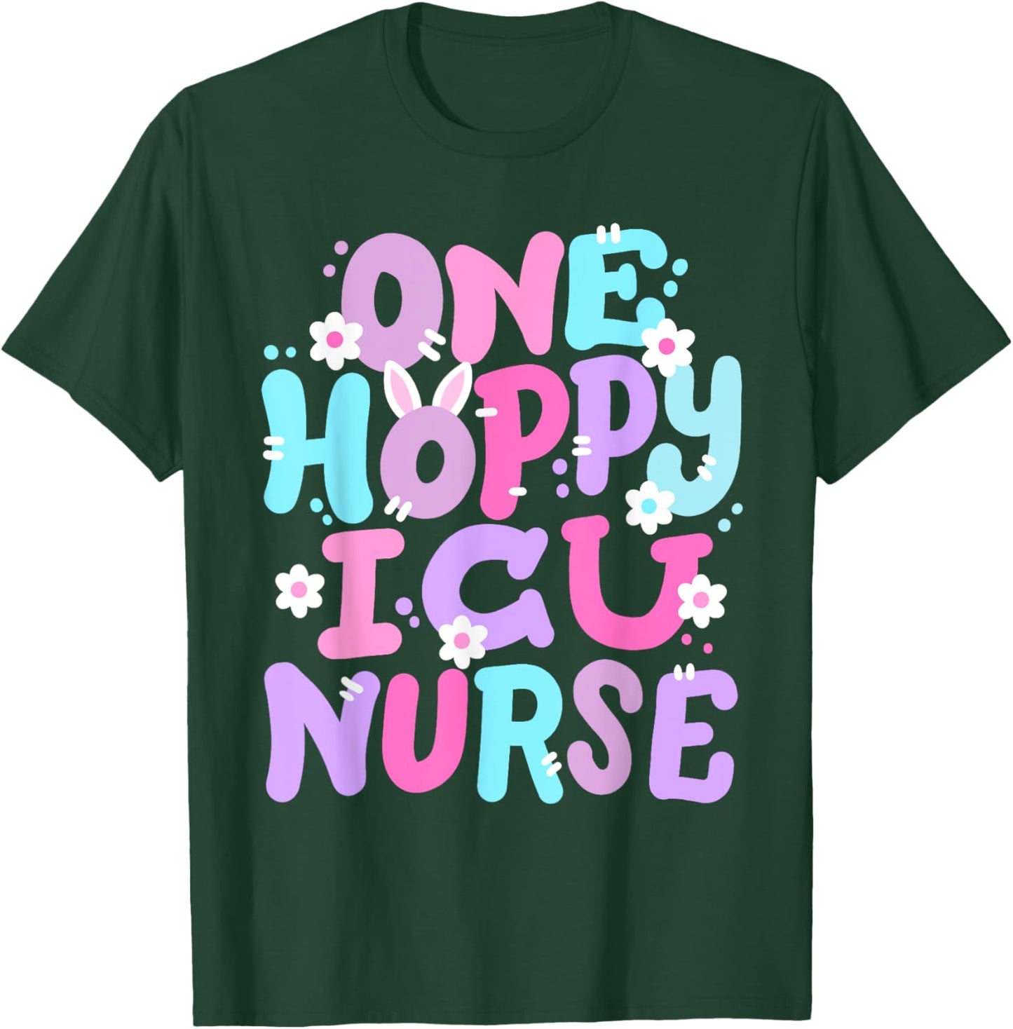 One Hoppy ICU Nurse Retro Groovy Happy Easter Bunny Women T-Shirt - T-Shirt | Forest