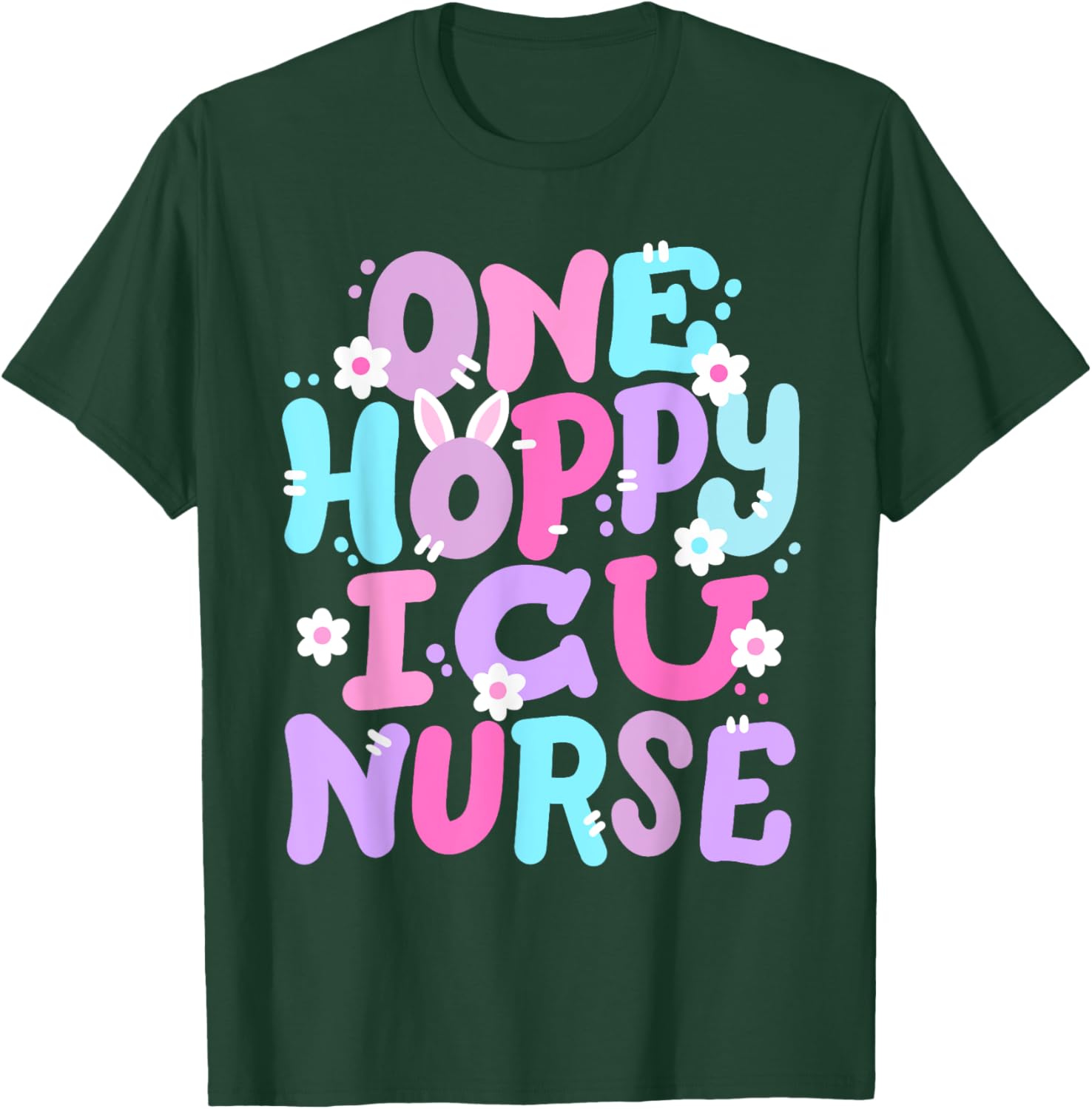 One Hoppy ICU Nurse Retro Groovy Happy Easter Bunny Women T-Shirt - T-Shirt | Forest
