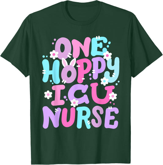 One Hoppy ICU Nurse Retro Groovy Happy Easter Bunny Women T-Shirt - T-Shirt | Forest