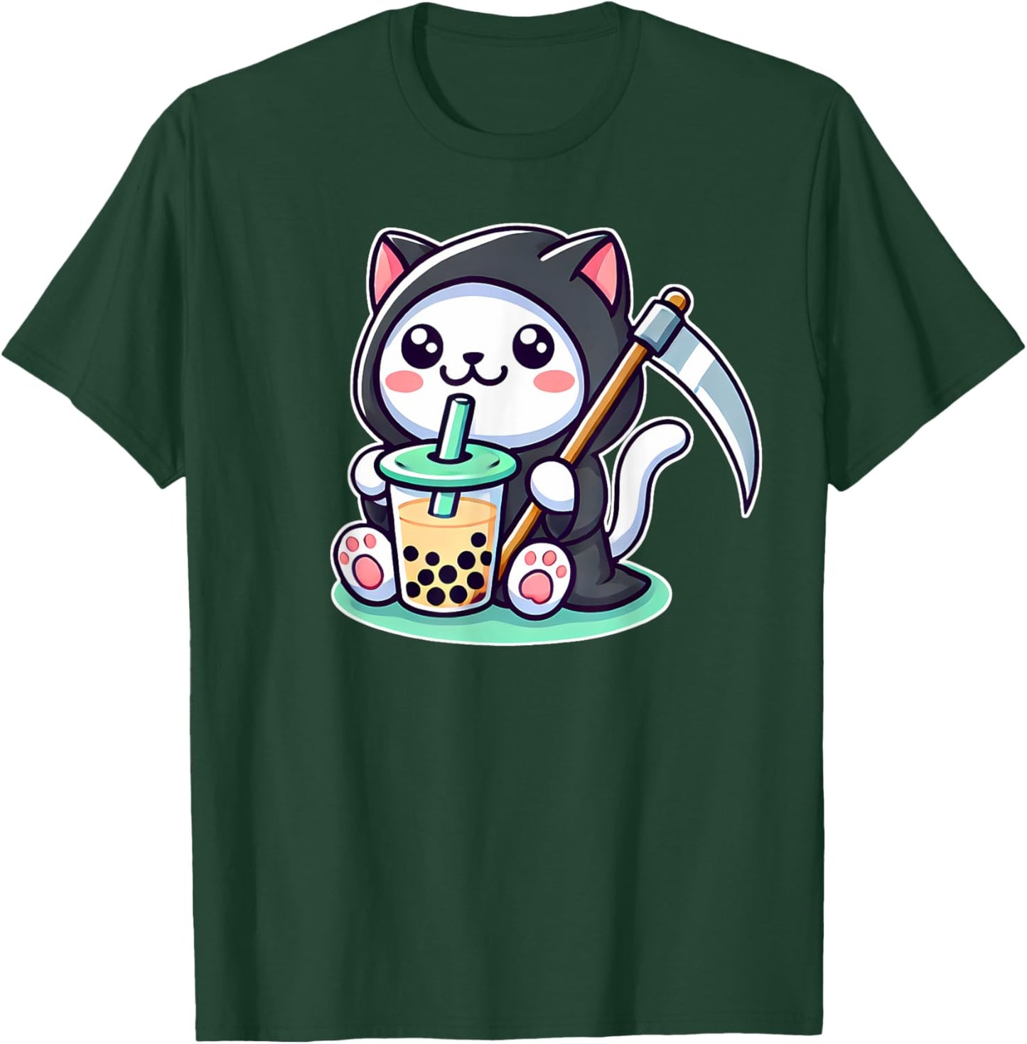 Japan Bubble Tea Boba Tea Kawaii Anime Neko Grim Reaper Cat Men Women T-Shirt - T-Shirt | Forest