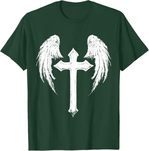 Jesus Cross with Angel Wings White T-Shirt - T-Shirt | Forest