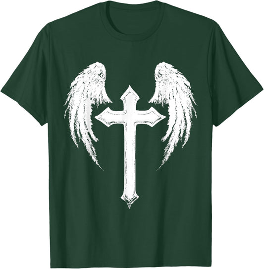 Jesus Cross with Angel Wings White T-Shirt - T-Shirt | Forest