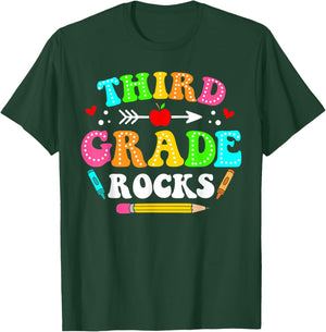 3rd Grade Rocks Third Grade Back To School Teacher Student T-Shirt - T-Shirt | Forest
