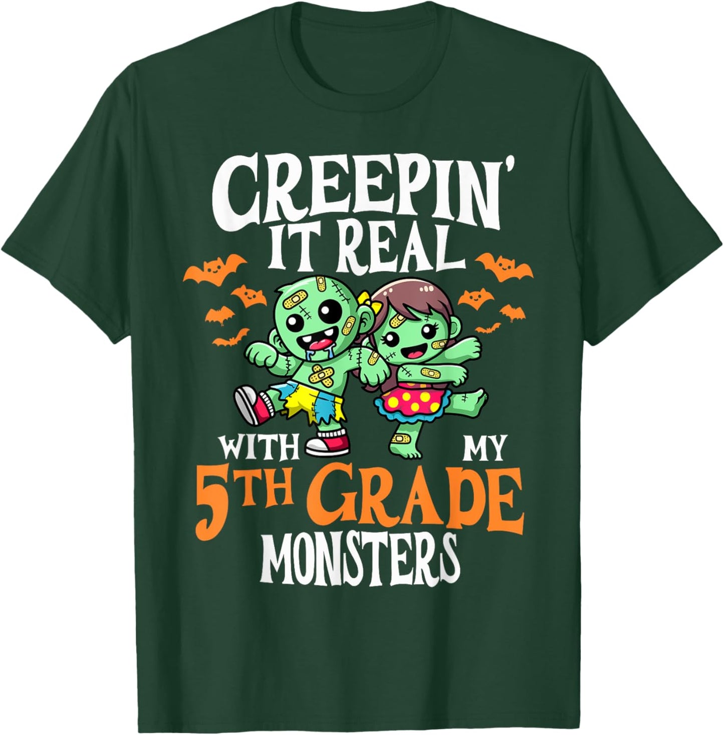 Creepin It Real Monster School 5th Grade Teacher Halloween T-Shirt - T-Shirt | Forest