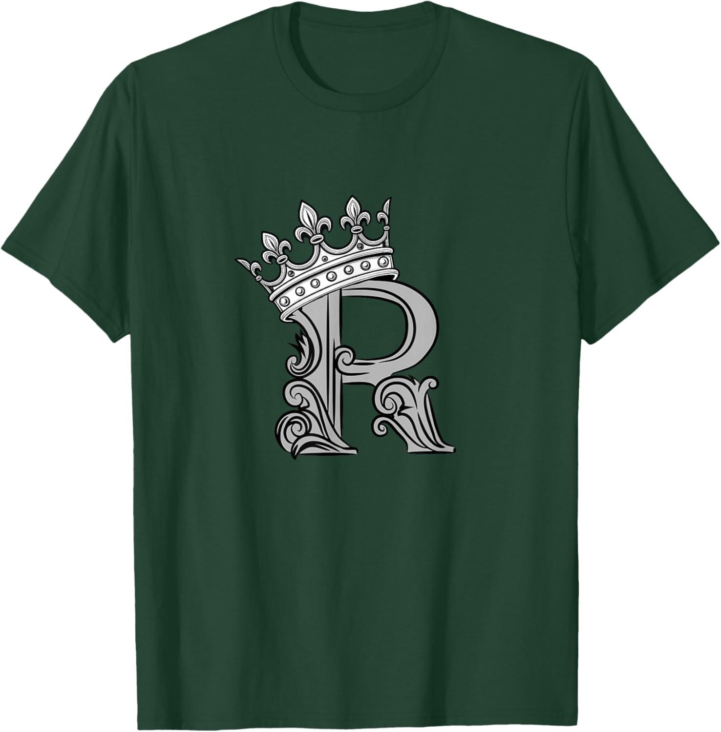 Grey Color Letter R Initial + Crown Grey Graphic T-Shirt - T-Shirt | Forest