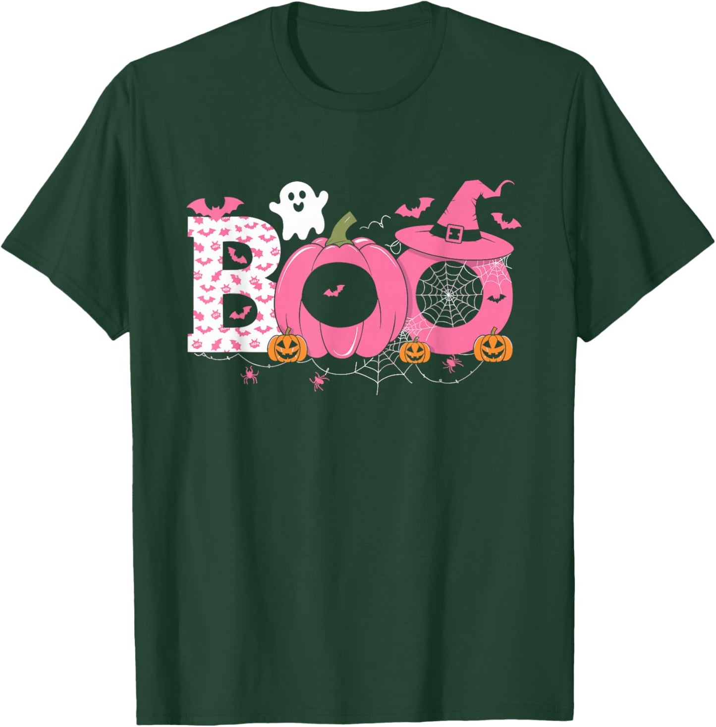 Boo Halloween Pumpkin Pink Ribbon Witch Breast Cancer T-Shirt - T-Shirt | Forest
