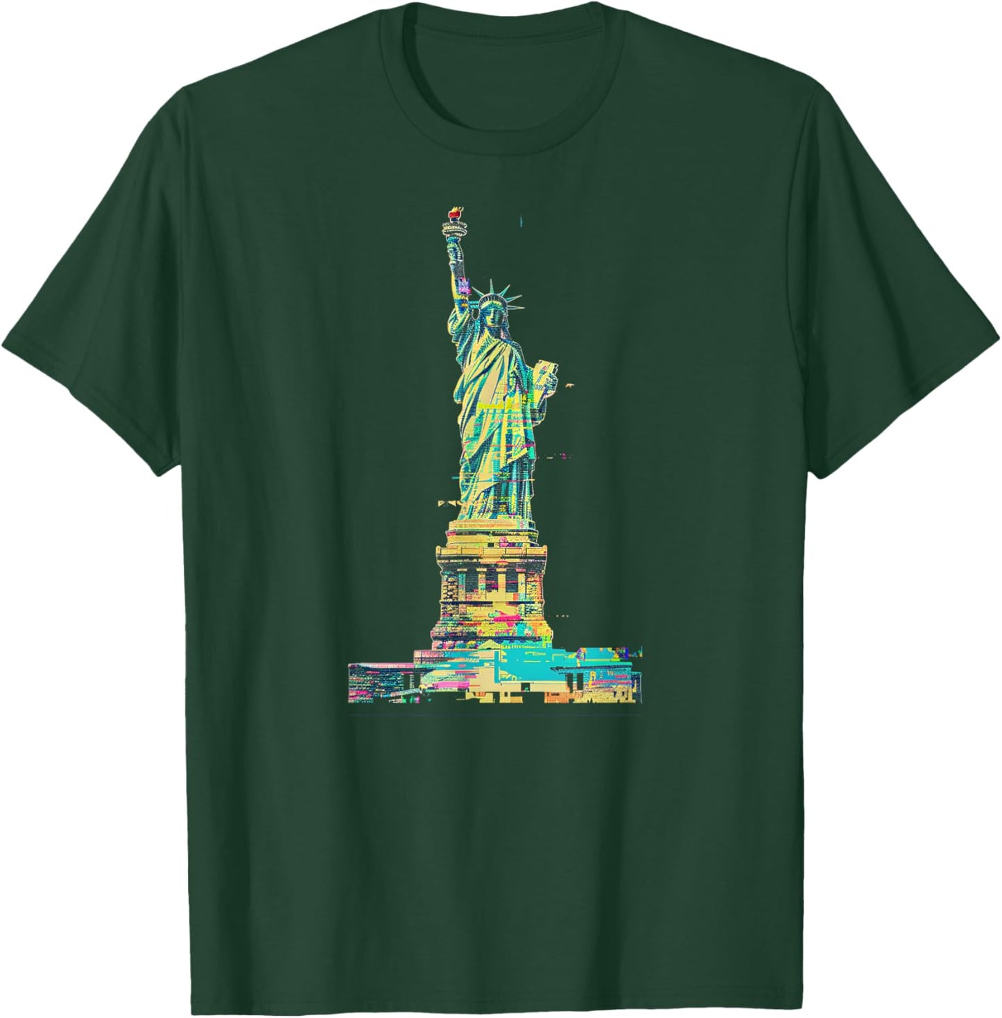 Glitch Art Statue of Liberty Cyan Magenta Yellow T-Shirt - T-Shirt | Forest