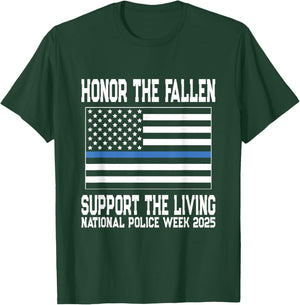 Blue Line American Flag USA National Police Week 2025 T-Shirt - T-Shirt | Forest