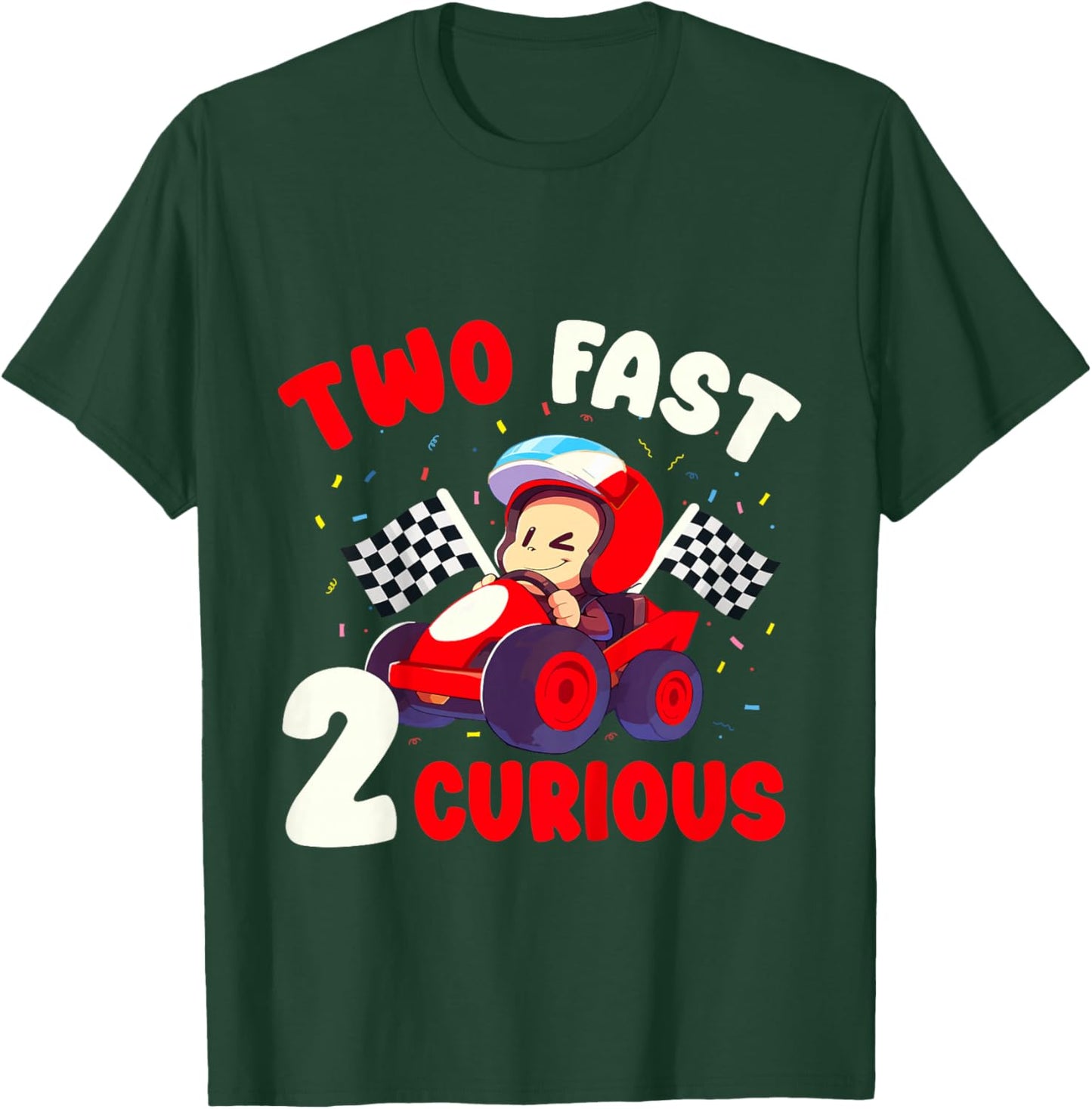 Two Fast 2 Curious Racing Car 2nd Birthday Boys Family Boy T-Shirt - T-Shirt | Forest