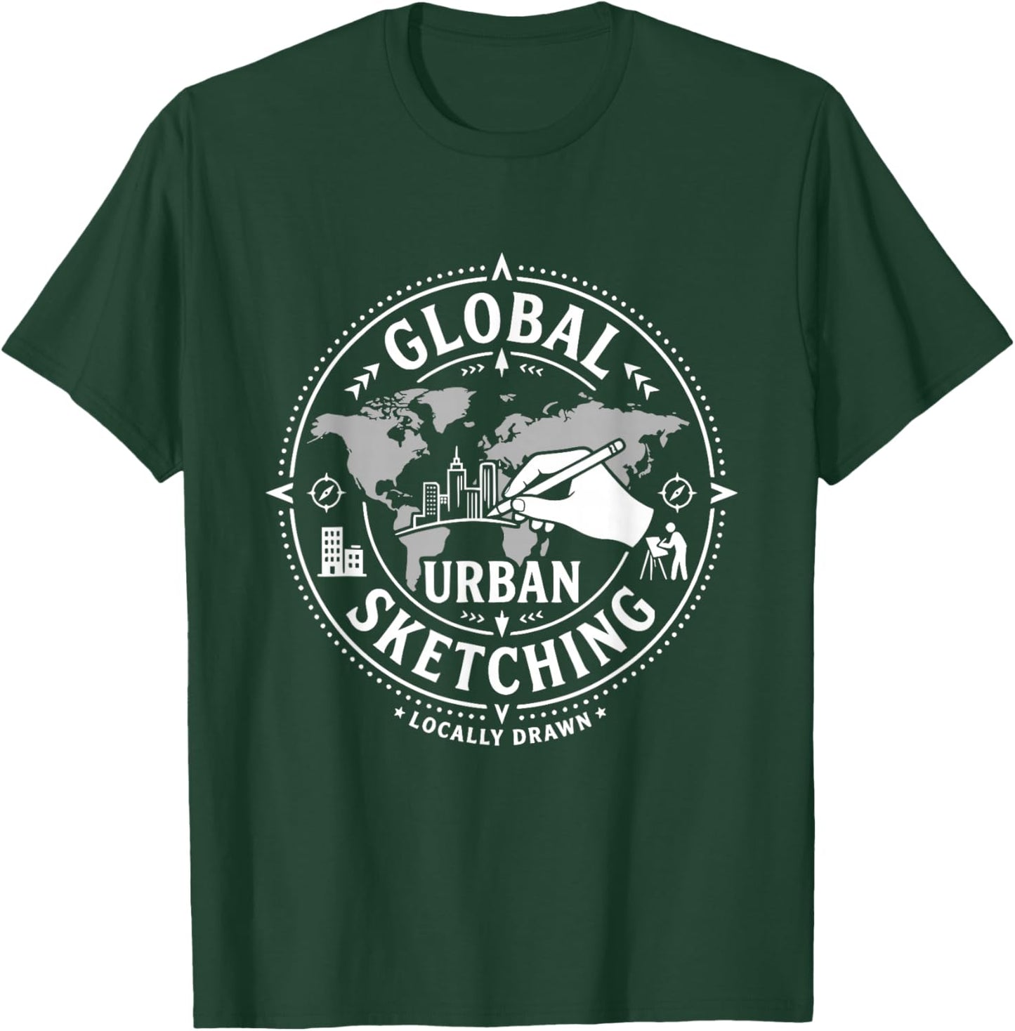 Urban Sketching Artiste Global Ville Drawing T-Shirt - T-Shirt | Forest