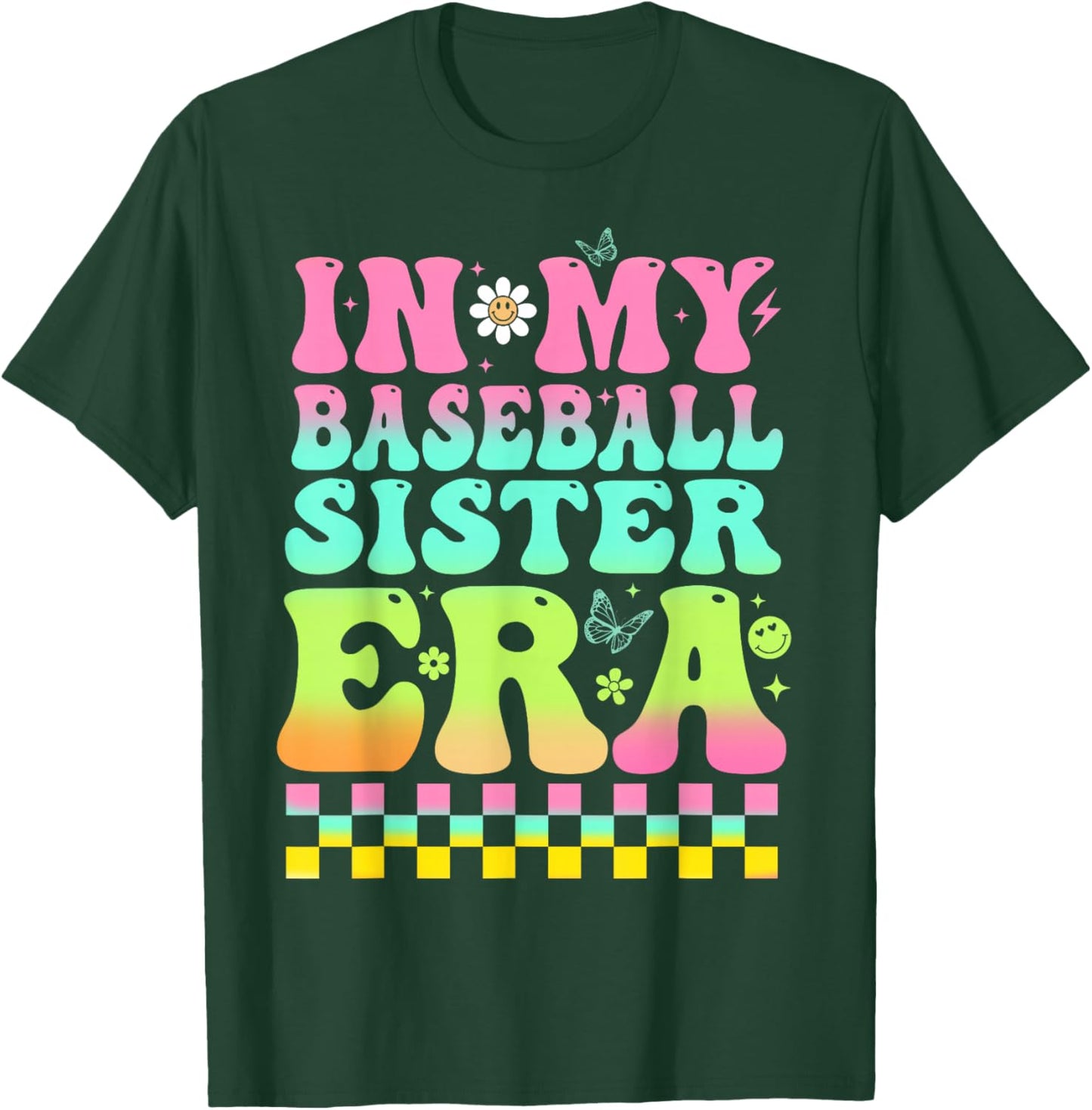 In My Baseball Sister Era Retro Baseball Sis Women Kids Girl T-Shirt - T-Shirt | Forest