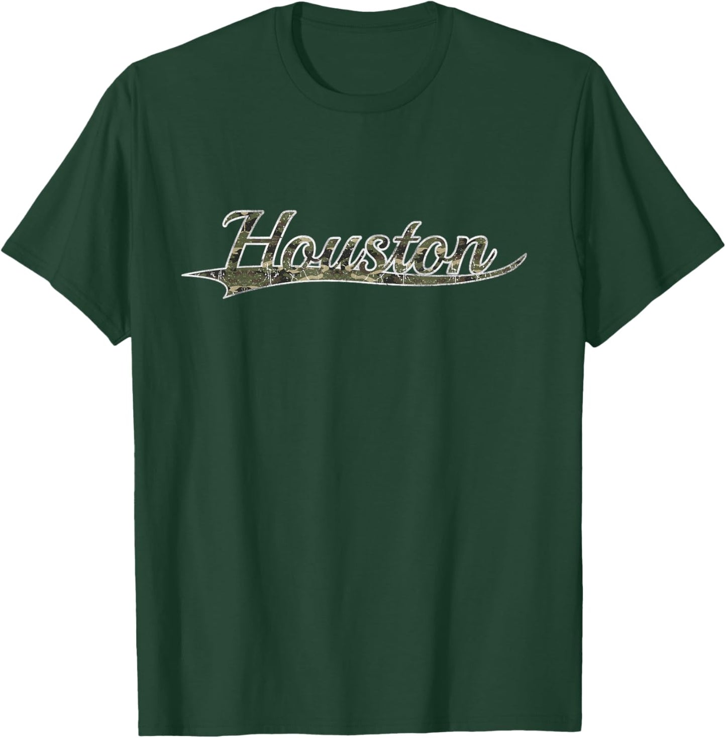 Houston Texas Camouflage Vintage Inspired Distressed T-Shirt - T-Shirt | Forest