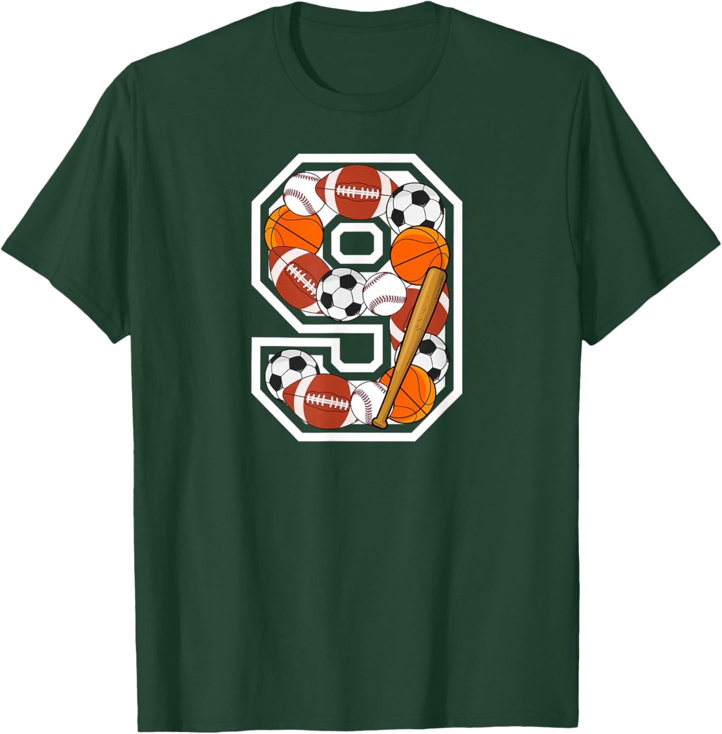 9th Birthday Sports Birthday Party 9 Year Old Boy T-Shirt - T-Shirt | Forest