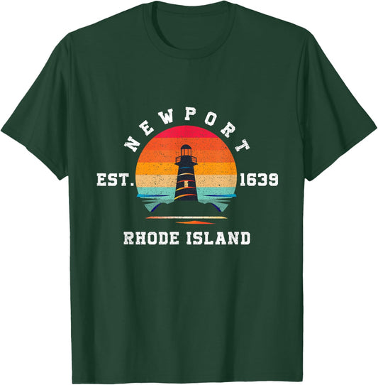 A Lighthouse in Vintage Retro Sunset Rhode Island Newport T-Shirt - T-Shirt | Forest