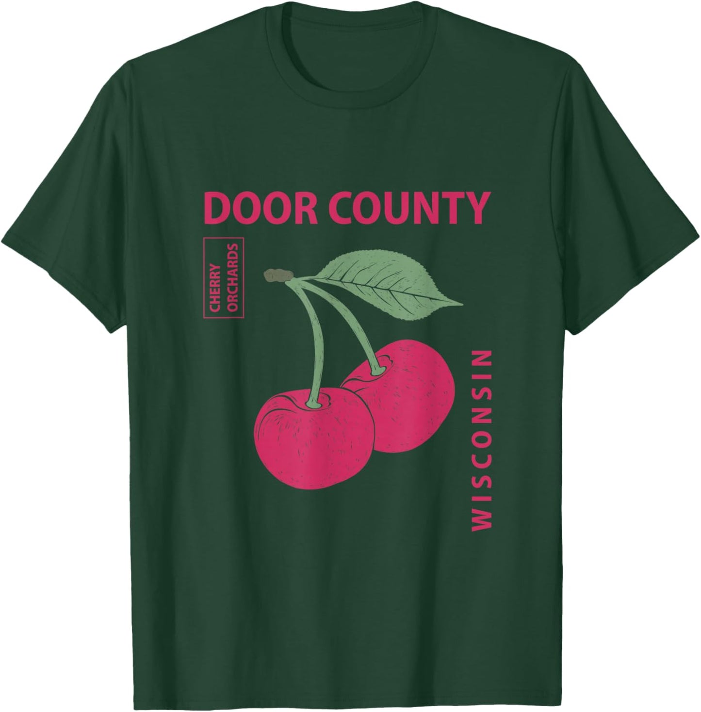 Door County Wisconsin Pink Cherries Vintage T-Shirt - T-Shirt | Forest