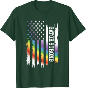 Gator Strong United States Distressed Rainbow w US Flag T-Shirt - T-Shirt | Forest