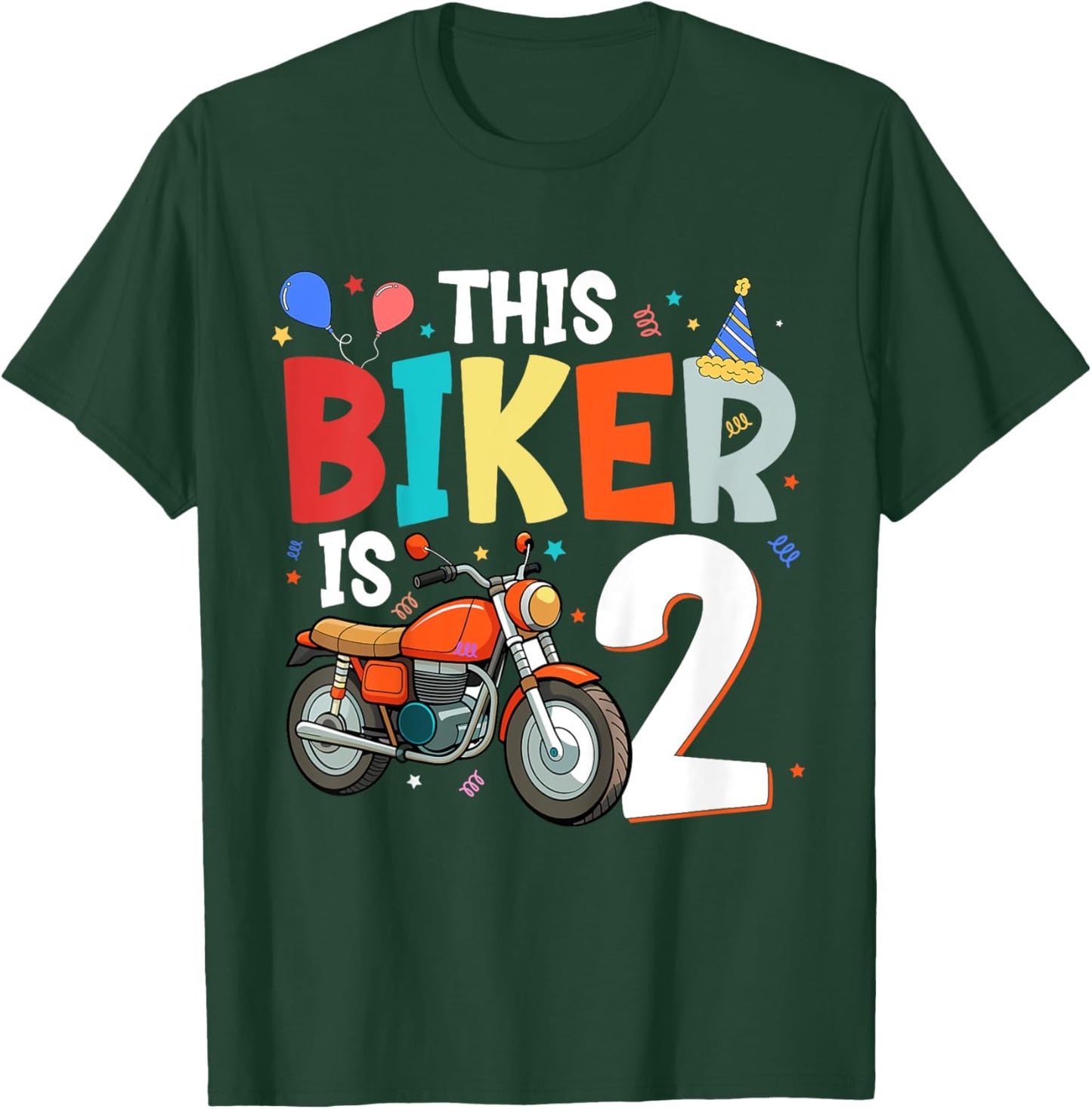 Motorcycle 2nd Birthday 2 Second Two Yr Old Biker Boys Kids T-Shirt - T-Shirt | Forest
