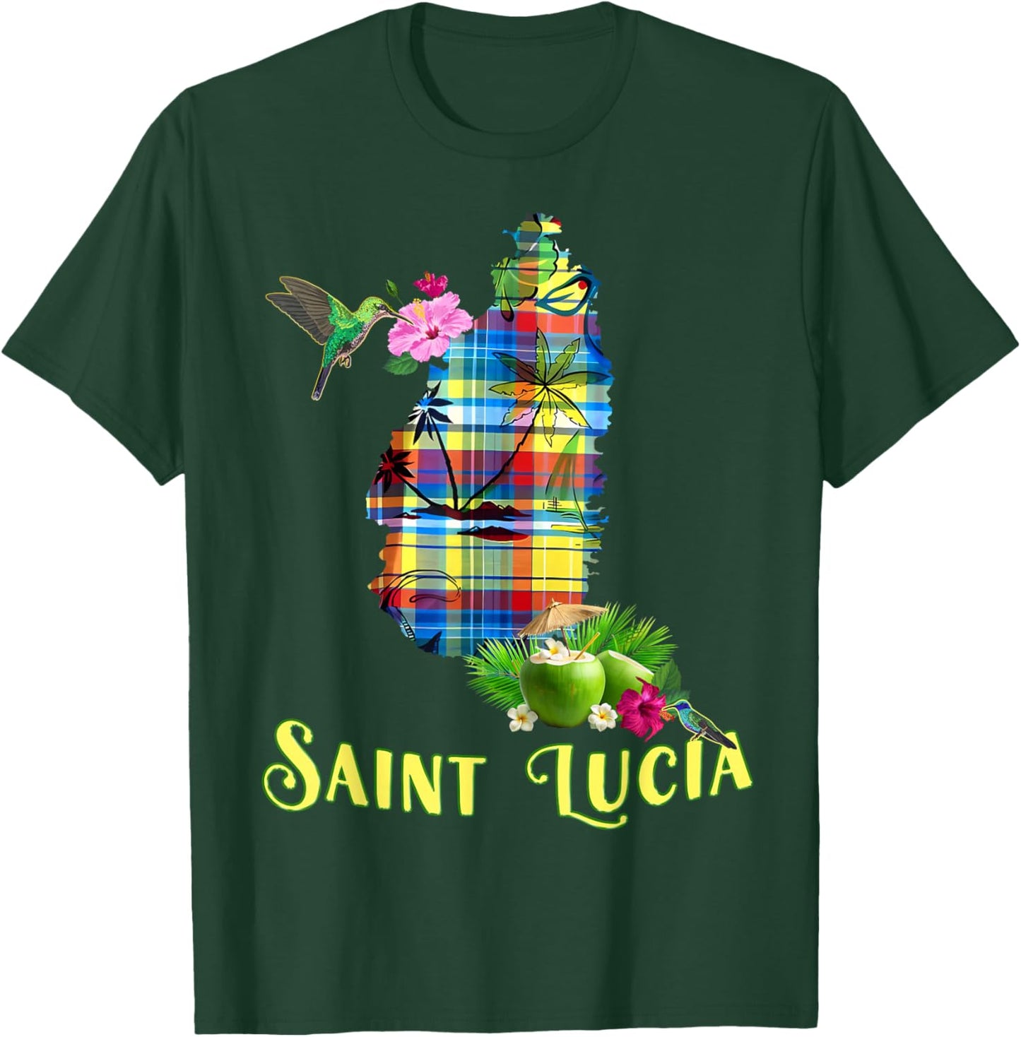 Saint Lucia Treasure Of The Caribbean Madras Heritage T-Shirt - T-Shirt | Forest