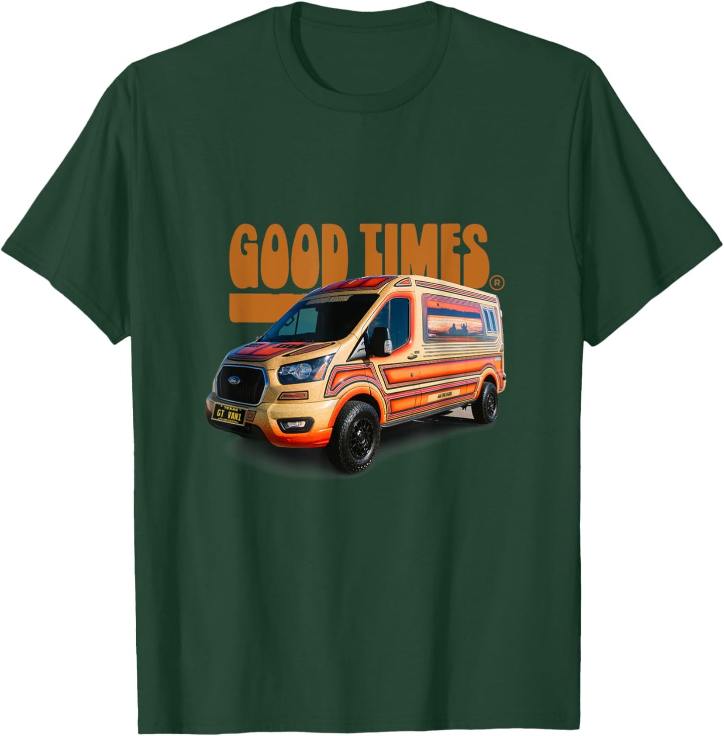 GOODTIMESVANS.com -Adults Kids Black Small Classic Fit Cotton 100% Short Sleeve Custom Design Retro-Modern Custom Van Lightweight Classic Fit Double Cuff Pull On 0 Pockets T-Shirt - T-Shirt | Forest