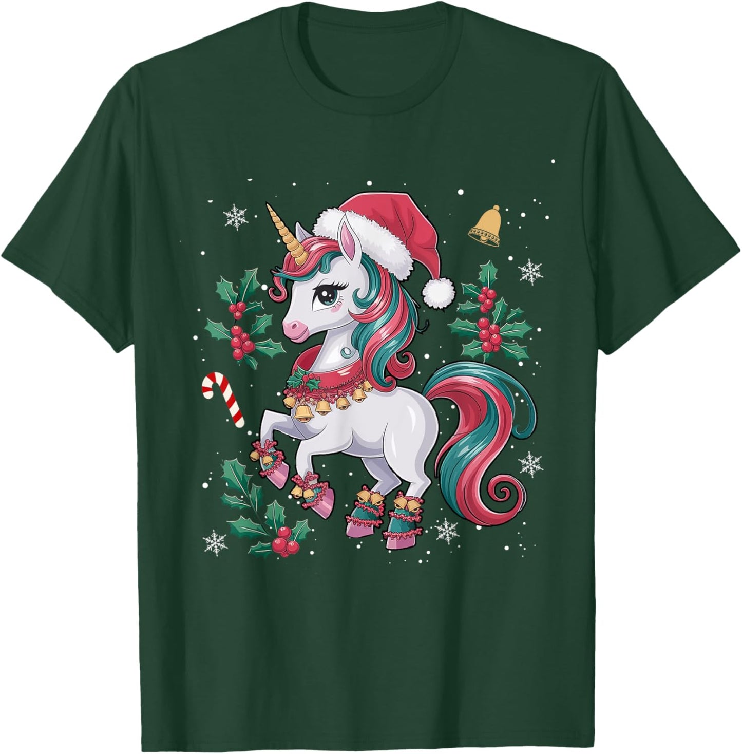 Cute Unicorn Christmas Girls Kids Toddler Xmas Santa Unicorn T-Shirt - T-Shirt | Forest