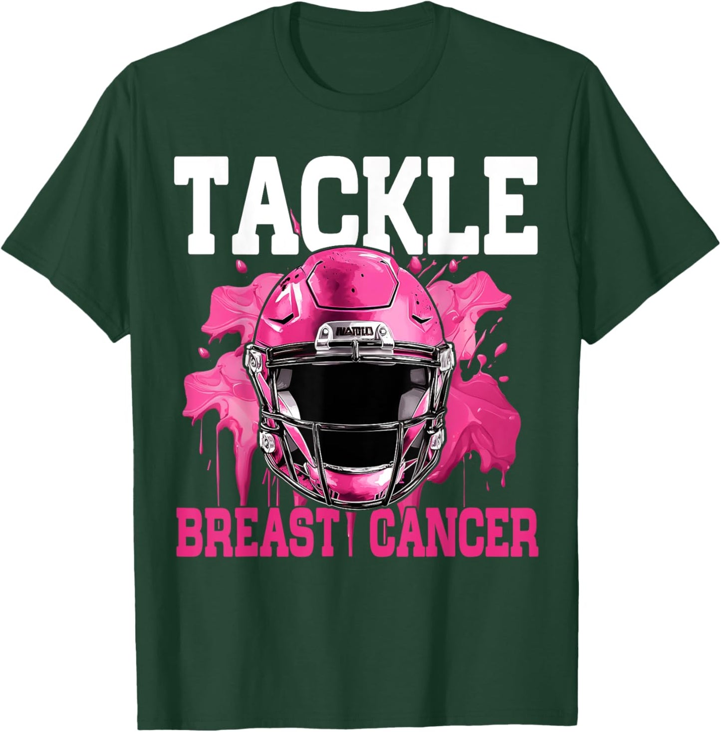 Tackle Football Breast Cancer Awareness Pink Ribbon Boys Kid T-Shirt - T-Shirt | Forest
