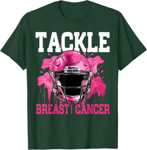 Tackle Football Breast Cancer Awareness Pink Ribbon Boys Kid T-Shirt - T-Shirt | Forest