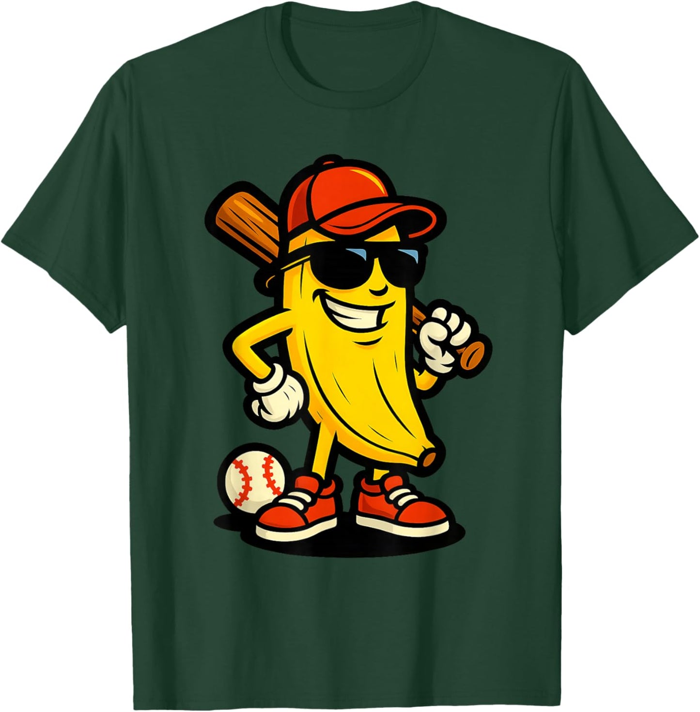 Cool Banana Baseball Cartoon Funny Sports Design T-Shirt - T-Shirt | Forest