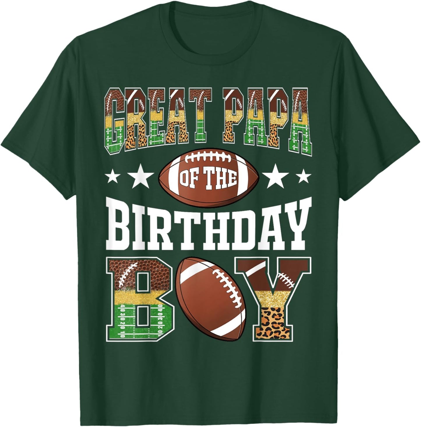 Great Papa Of The Birthday Boy Football Leopard Game Day T-Shirt - T-Shirt | Forest