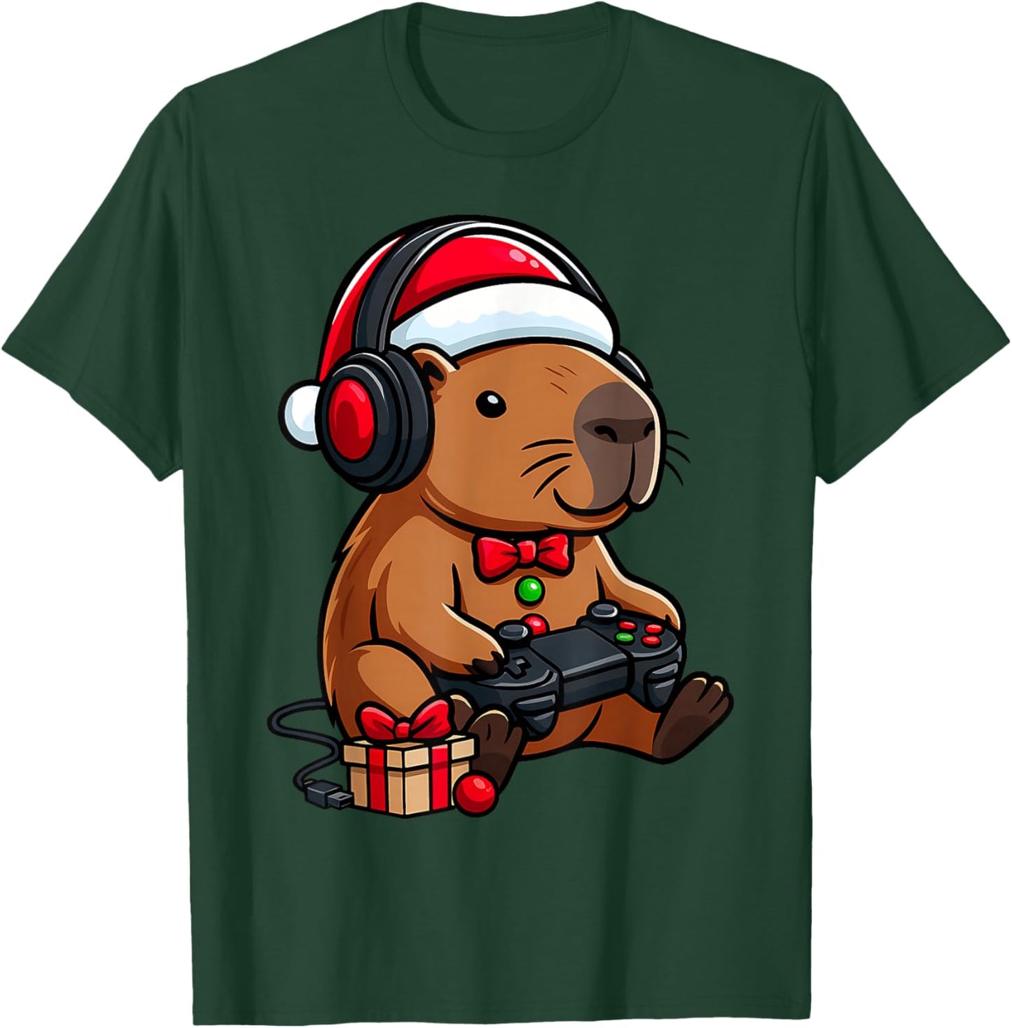 Bruh Christmas Capybara Gamer Video Gaming Men Women Kids T-Shirt - T-Shirt | Forest