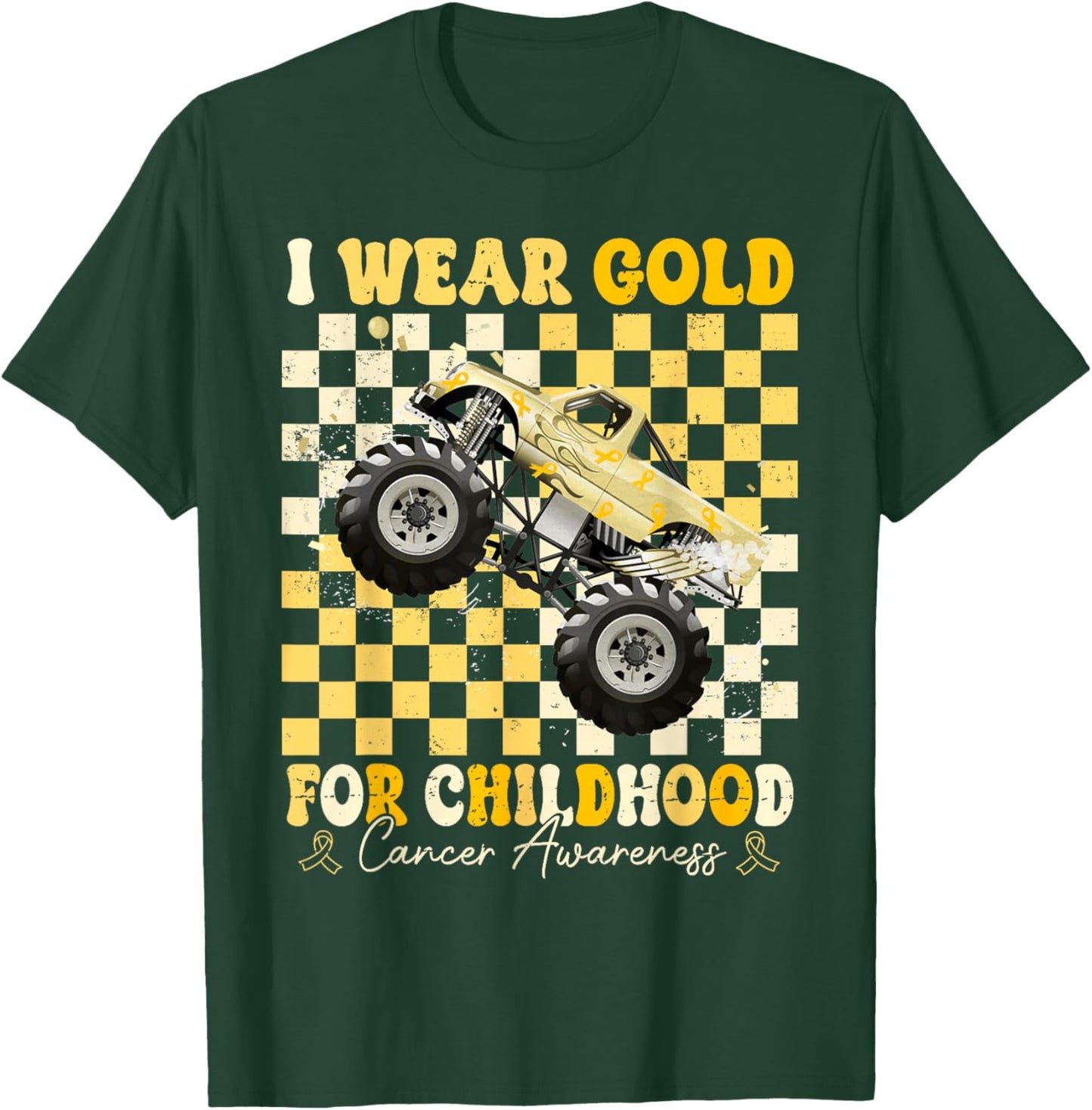 I Wear Gold for Childhood Cancer Awareness Monster Truck Kid T-Shirt - T-Shirt | Forest