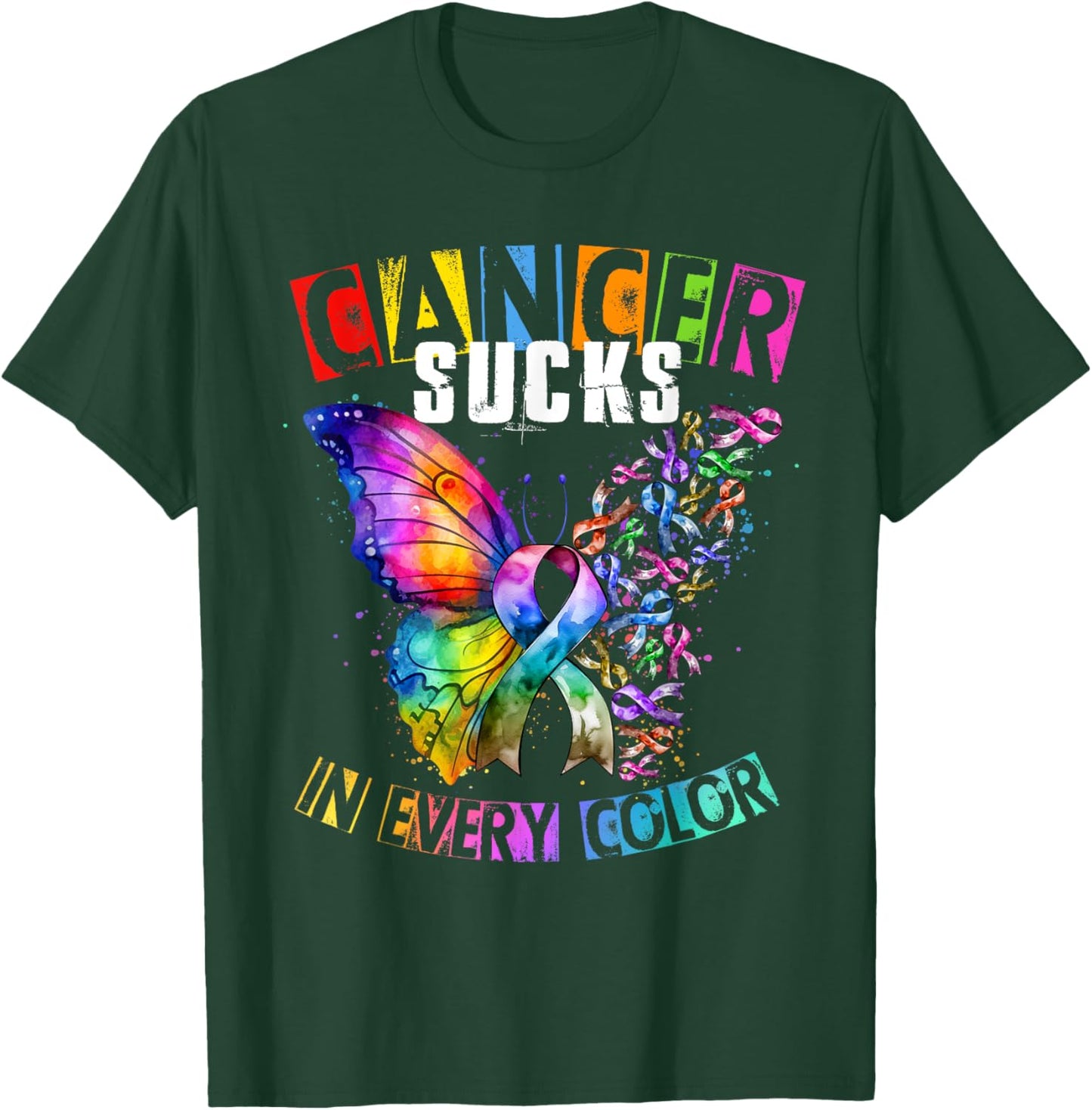 Breast Cancer awarene Sucks In Every Color Butterfly T-Shirt - T-Shirt | Forest