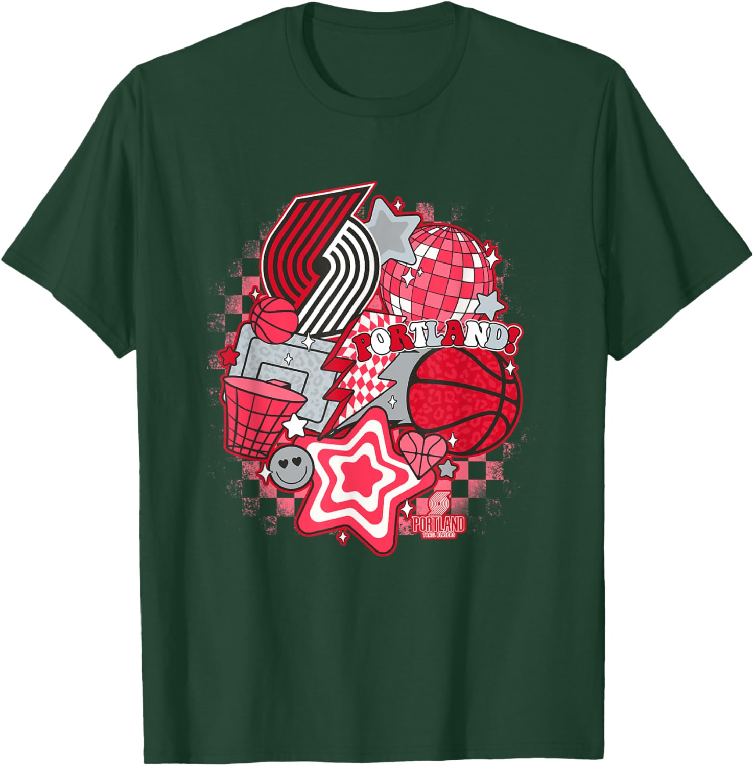 NBA Portland Trail Blazers Psychedelic Basketball Collage T-Shirt - T-Shirt | Forest