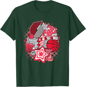 NBA Portland Trail Blazers Psychedelic Basketball Collage T-Shirt - T-Shirt | Forest