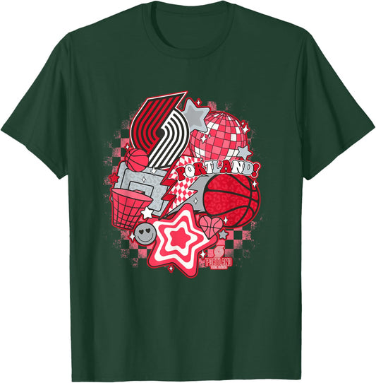 NBA Portland Trail Blazers Psychedelic Basketball Collage T-Shirt - T-Shirt | Forest