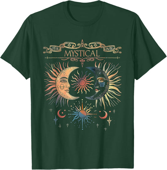 Mystical Sun and Moon Woman Mystic Flowers Aesthetic T-Shirt - T-Shirt | Forest