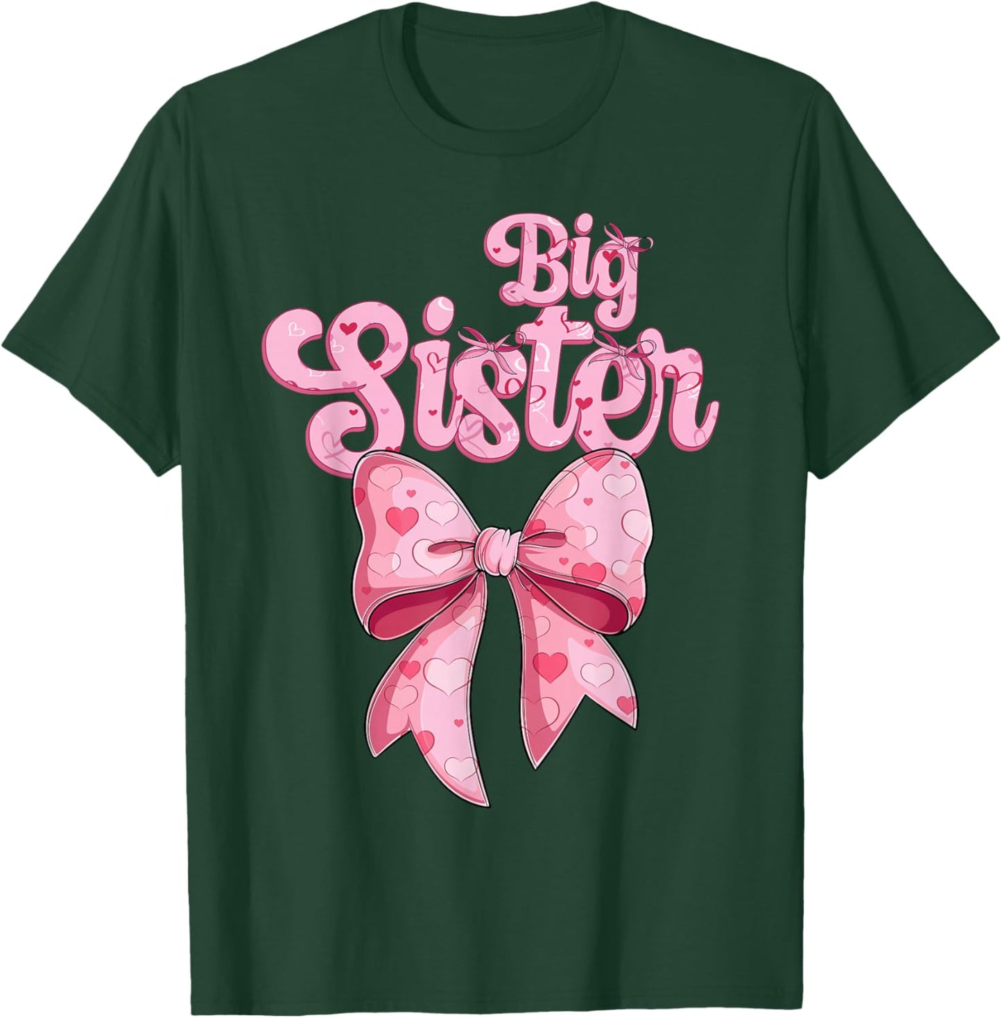 coquette bow family matching Groovy pink Big Sister T-Shirt - T-Shirt | Forest