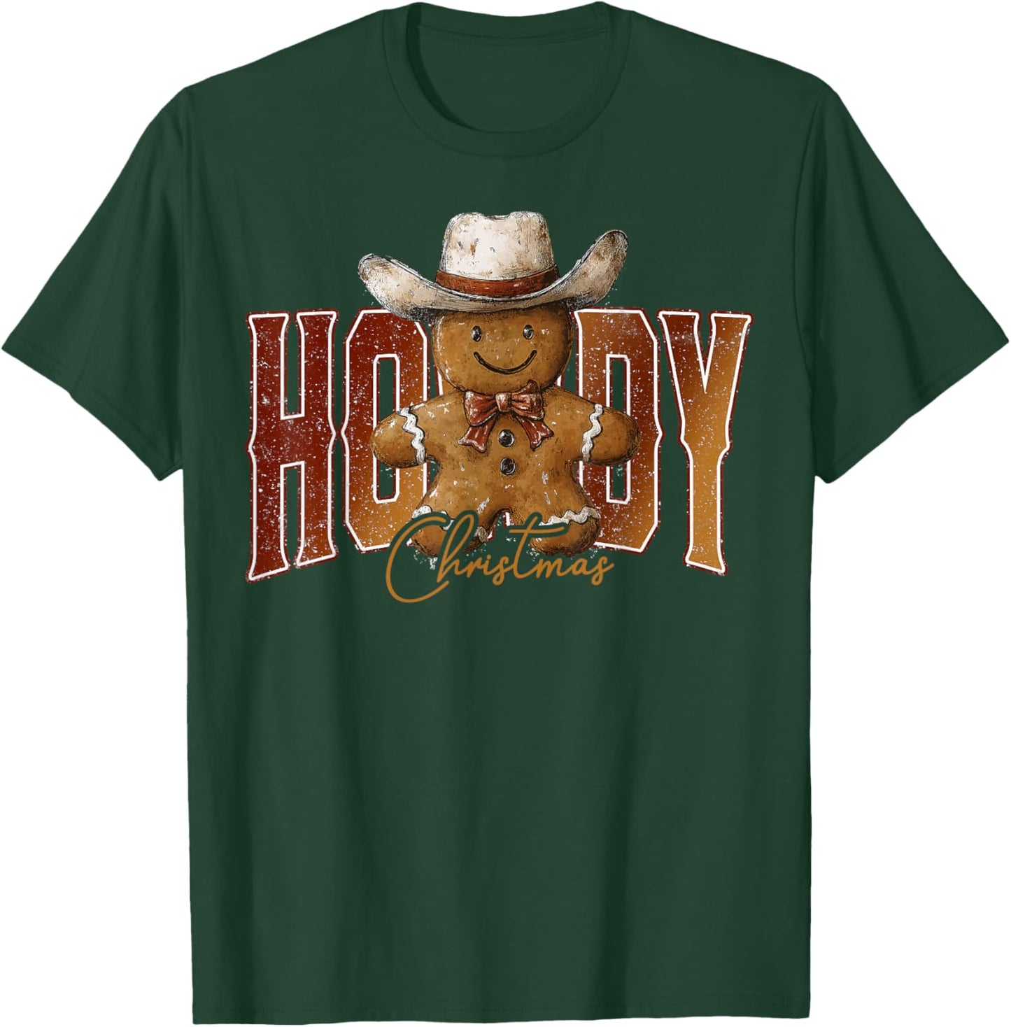 Howdy Christmas Gingerbread Man Cowboy Rodeo Western Country T-Shirt - T-Shirt | Forest