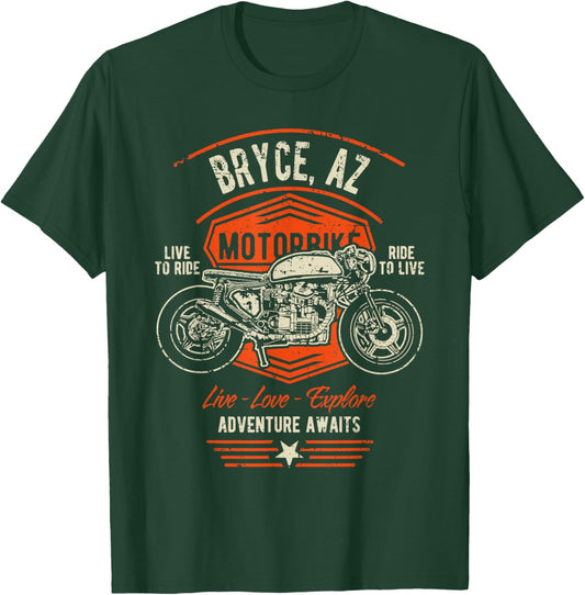 Bryce AZ USA Retro Distressed Style Motorcycle Design T-Shirt - T-Shirt | Forest