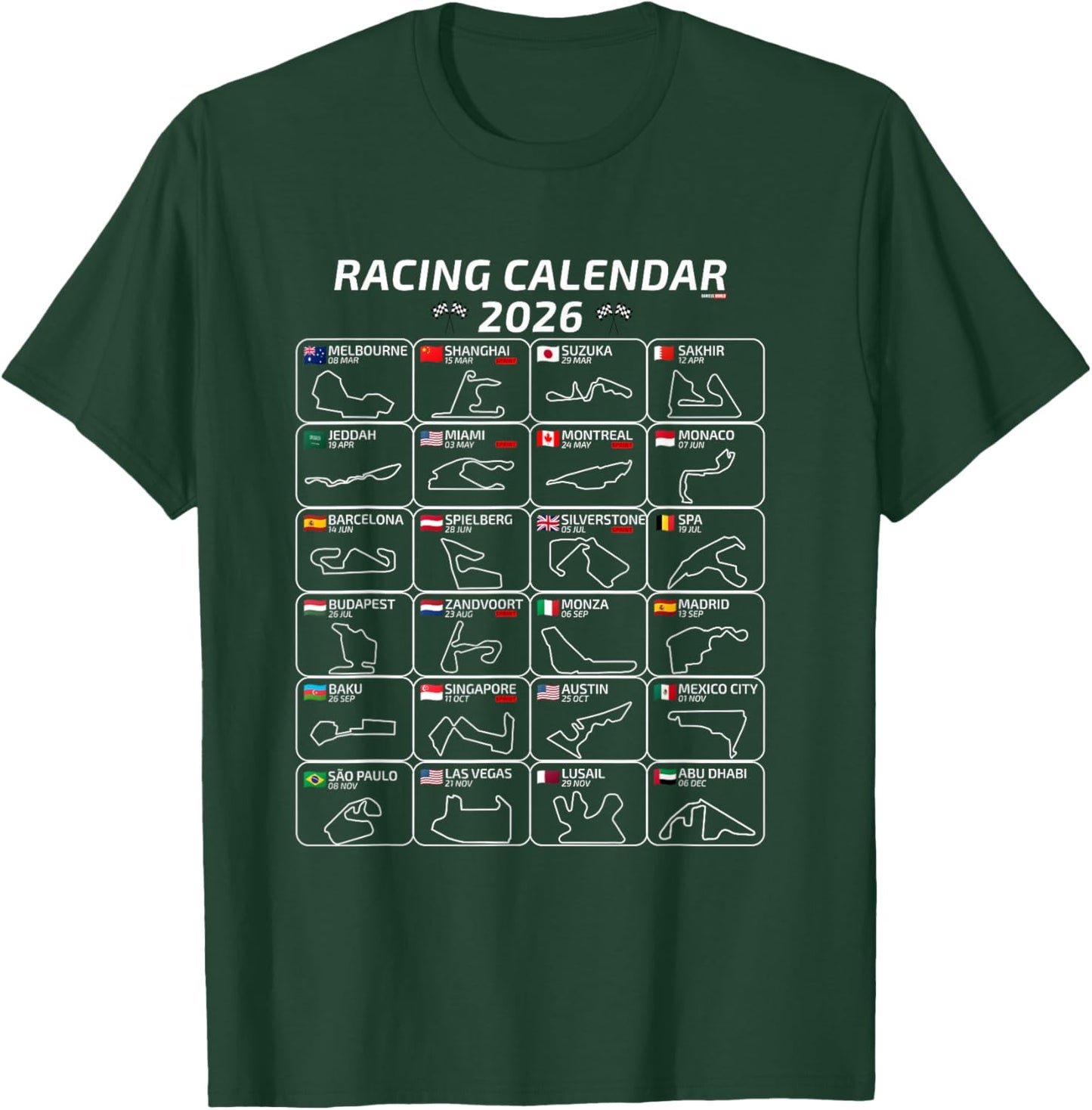 Racing Calendar 2026 All 24 Races and Tracks of the Season T-Shirt - T-Shirt | Forest