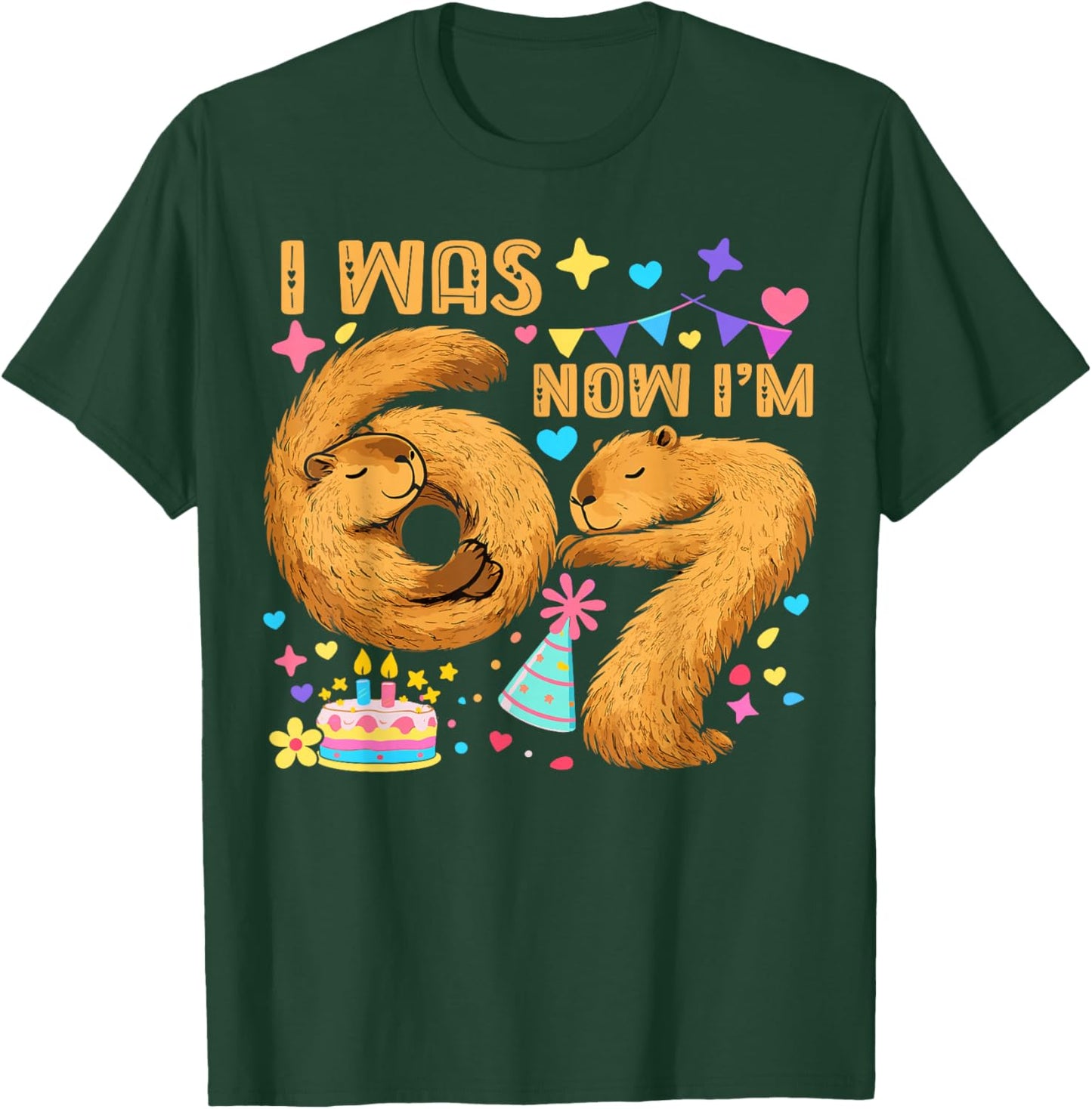I was 6 Now I’m 7 Capy Birthday Funny Capybara 7th Birthday T-Shirt - T-Shirt | Forest