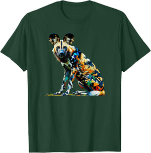 Polygon Art African Wild Dog Painted Dog T-Shirt - T-Shirt | Forest